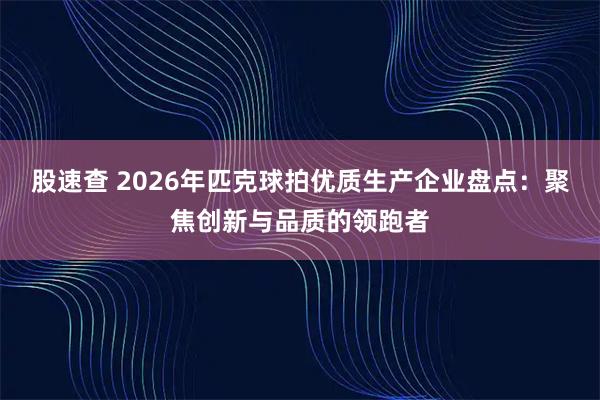 股速查 2026年匹克球拍优质生产企业盘点：聚焦创新与品质的领跑者